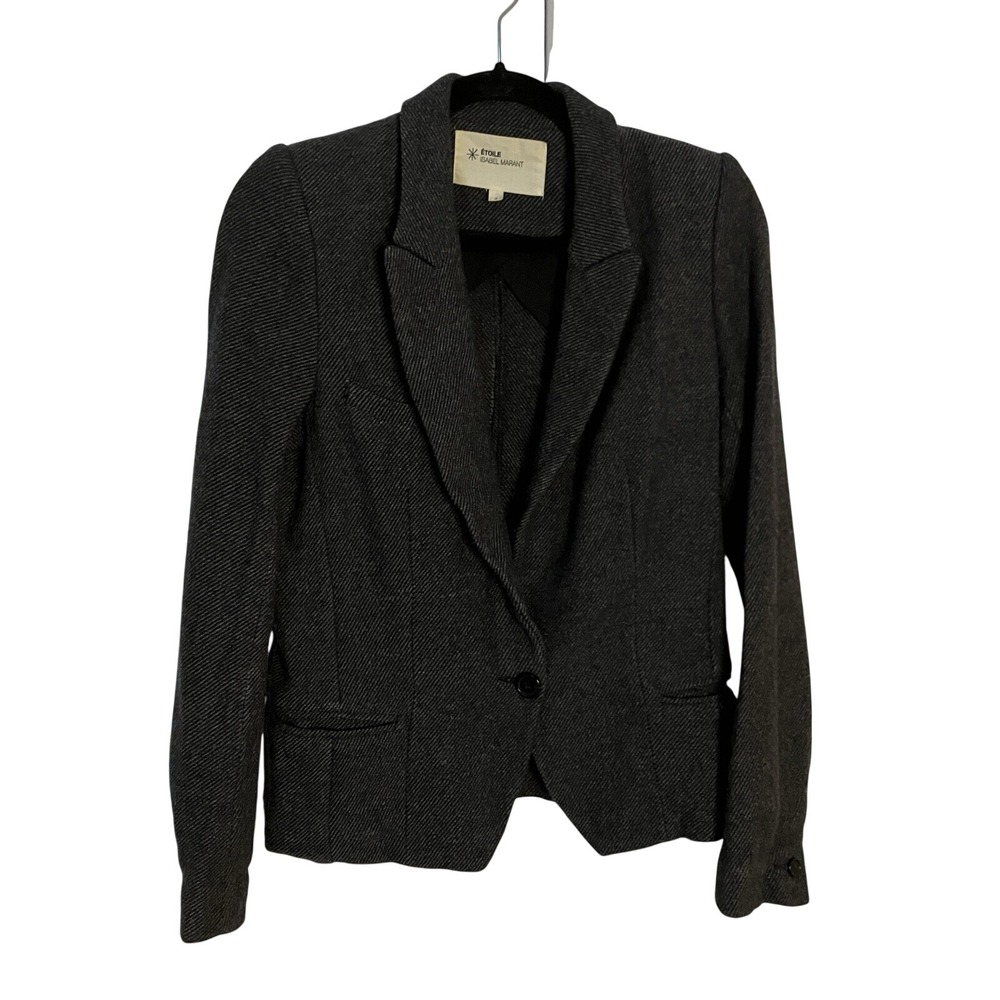 Isabel Marant Etoile Charcoal Grey Textured Wool Silk Blend Blazer Size 2 Career